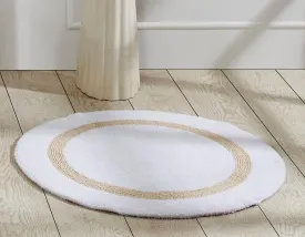 Better Trends 100% Cotton Hotel Collection Bath Mats, White & Sand - Tufted, Absorbent Reversible Mat, Machine Washable, Quick-Dry, Great for Bath, Shower, Bedroom, Dog or Door Mat, 30" Round