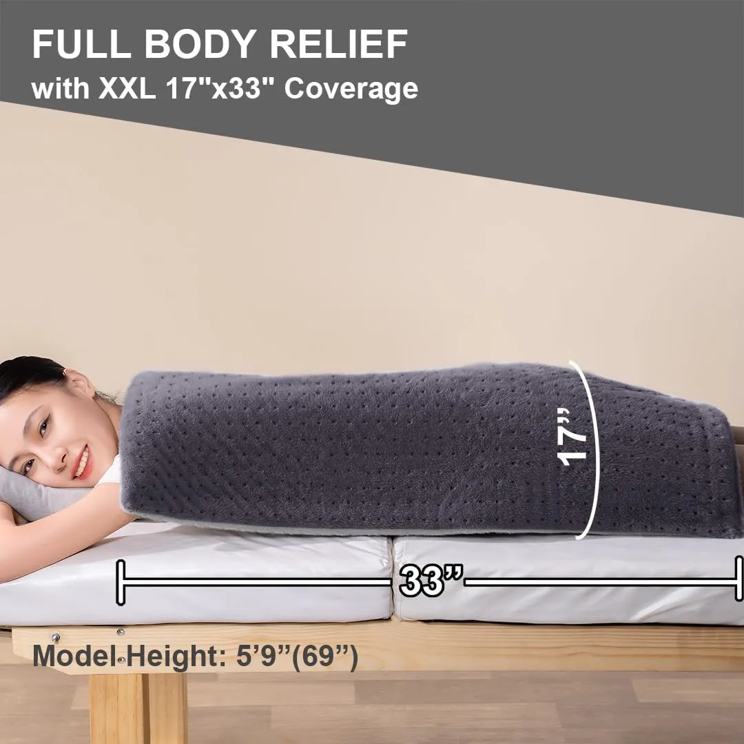Boncare 17"x33" Extra Large Heating Pad for Back Pain Relief with & without Auto Shut Off, Fathers Day Gifts for Dad Husband Grandpa, 6 Heat Levels 9 Hr Auto Off and 12.6ft Cord Bed Foot Warmer(Gray)