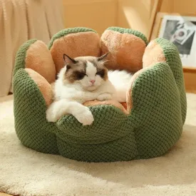 Cactus Shape Comfy Pet Bed - Pet Cactus Petal Nest, Summer Breathable Fluffy Thickened Cat Nest, Washable Fluffy Faux Fur Dog Cat Bed (23.62 in, Green)