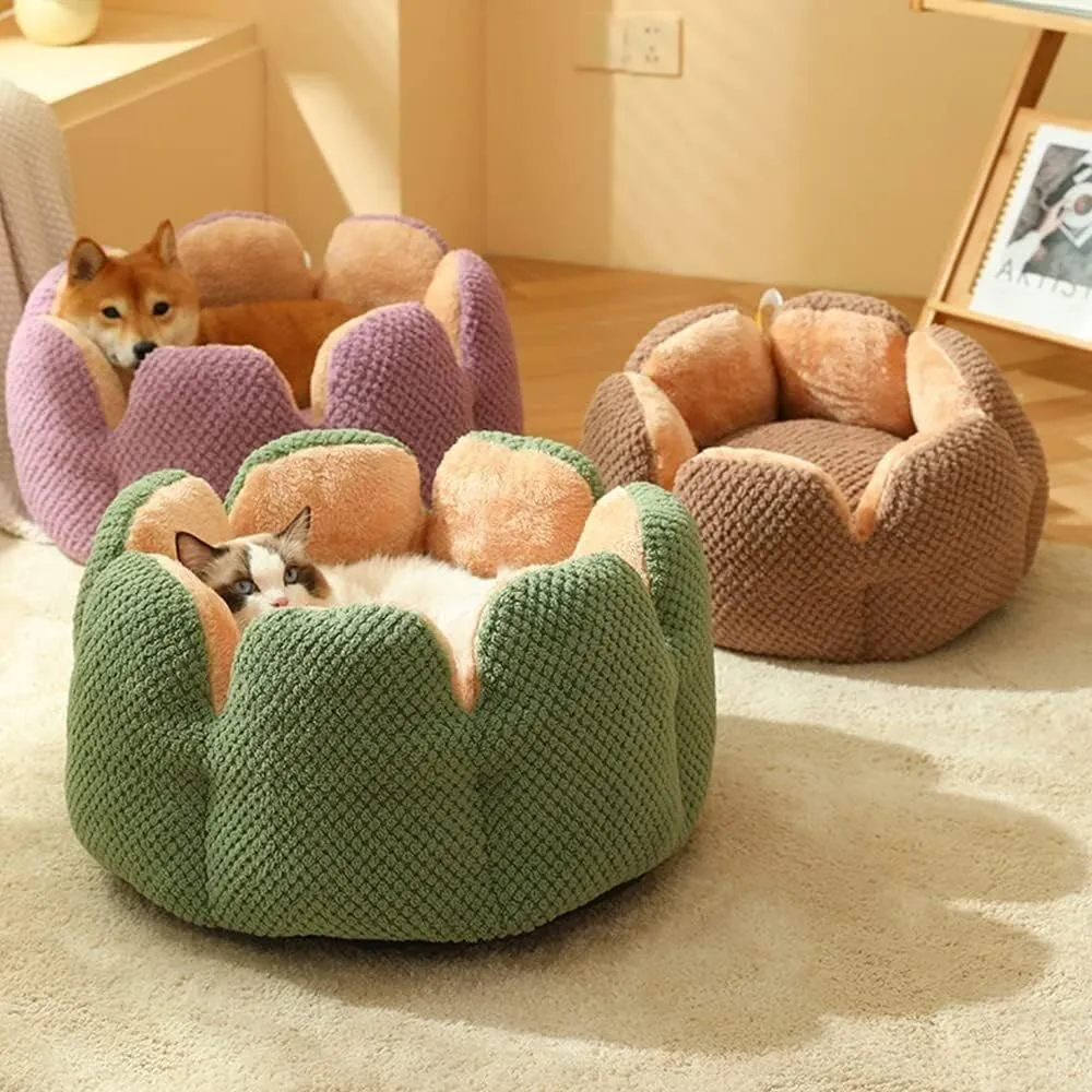 Cactus Shape Comfy Pet Bed - Pet Cactus Petal Nest, Summer Breathable Fluffy Thickened Cat Nest, Washable Fluffy Faux Fur Dog Cat Bed (23.62 in, Green)