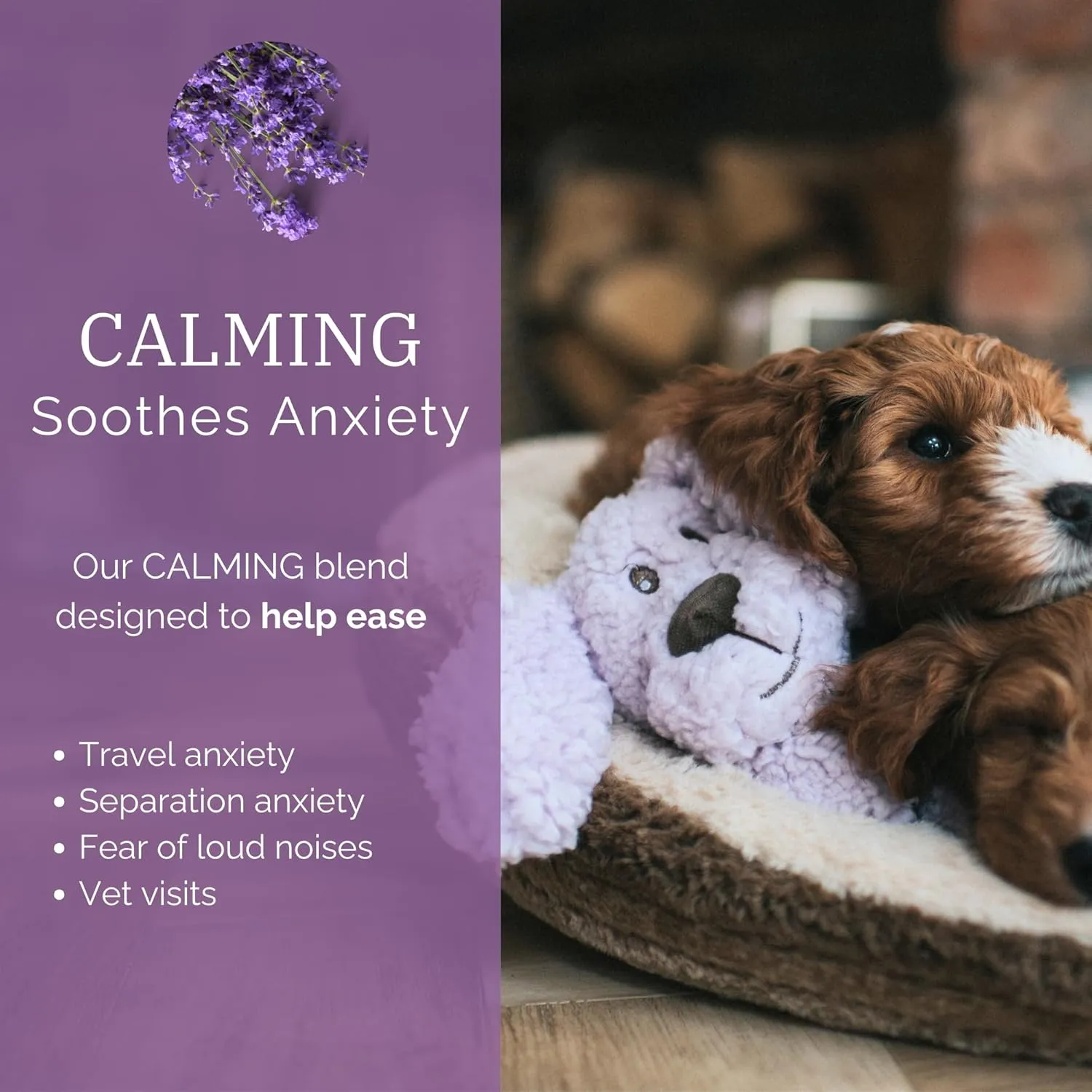 Calm Fleece Laying Down Dog, Soothing Dog Toy, Made with Lavender Blend of Therapeutic Grade Essential Oils (33cm)