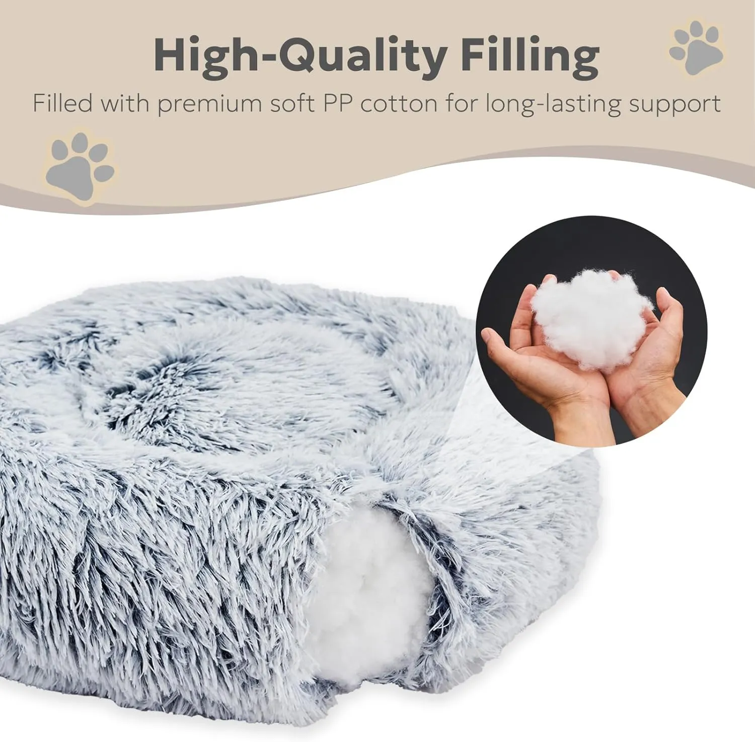 Calming Cat Beds for Indoor Cats, Extra Small Dog Bed Washable, Anti-Anxiety Donut Fluffy Plush Faux Fur Pet Bed, Fits up to 11 lbs Small Dog & Cat (Brown, 20")