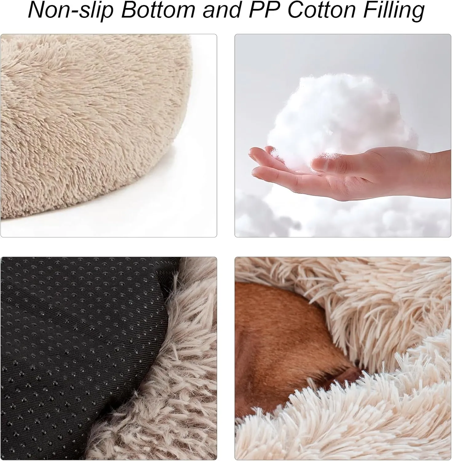 Calming Dog & Cat Bed, Anti-Anxiety Donut Cuddler, Warming Cozy Soft Pet Puppy Round Bed, Fluffy Faux Fur Plush Cushion, 20" Brown