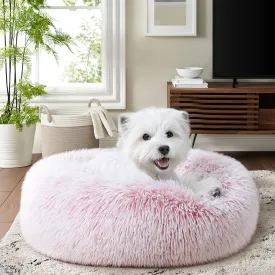 Calming Dog Bed & Cat Bed for Indoor Cats, Medium Size Washable Anti-Slip Anti-Anxiety Donut Dog Beds for Small Dogs & Cats, Fluffy Plush Cozy Round Dog Bed(20 Inch, Pink)