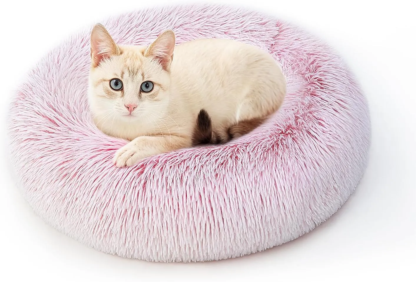 Calming Dog Bed & Cat Bed for Indoor Cats, Medium Size Washable Anti-Slip Anti-Anxiety Donut Dog Beds for Small Dogs & Cats, Fluffy Plush Cozy Round Dog Bed(20 Inch, Pink)