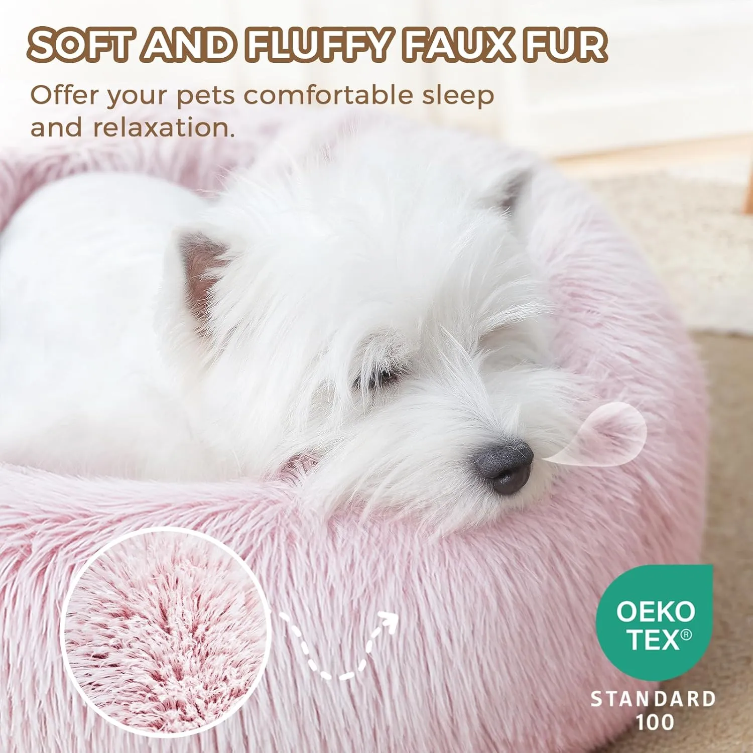 Calming Dog Bed & Cat Bed for Indoor Cats, Medium Size Washable Anti-Slip Anti-Anxiety Donut Dog Beds for Small Dogs & Cats, Fluffy Plush Cozy Round Dog Bed(20 Inch, Pink)