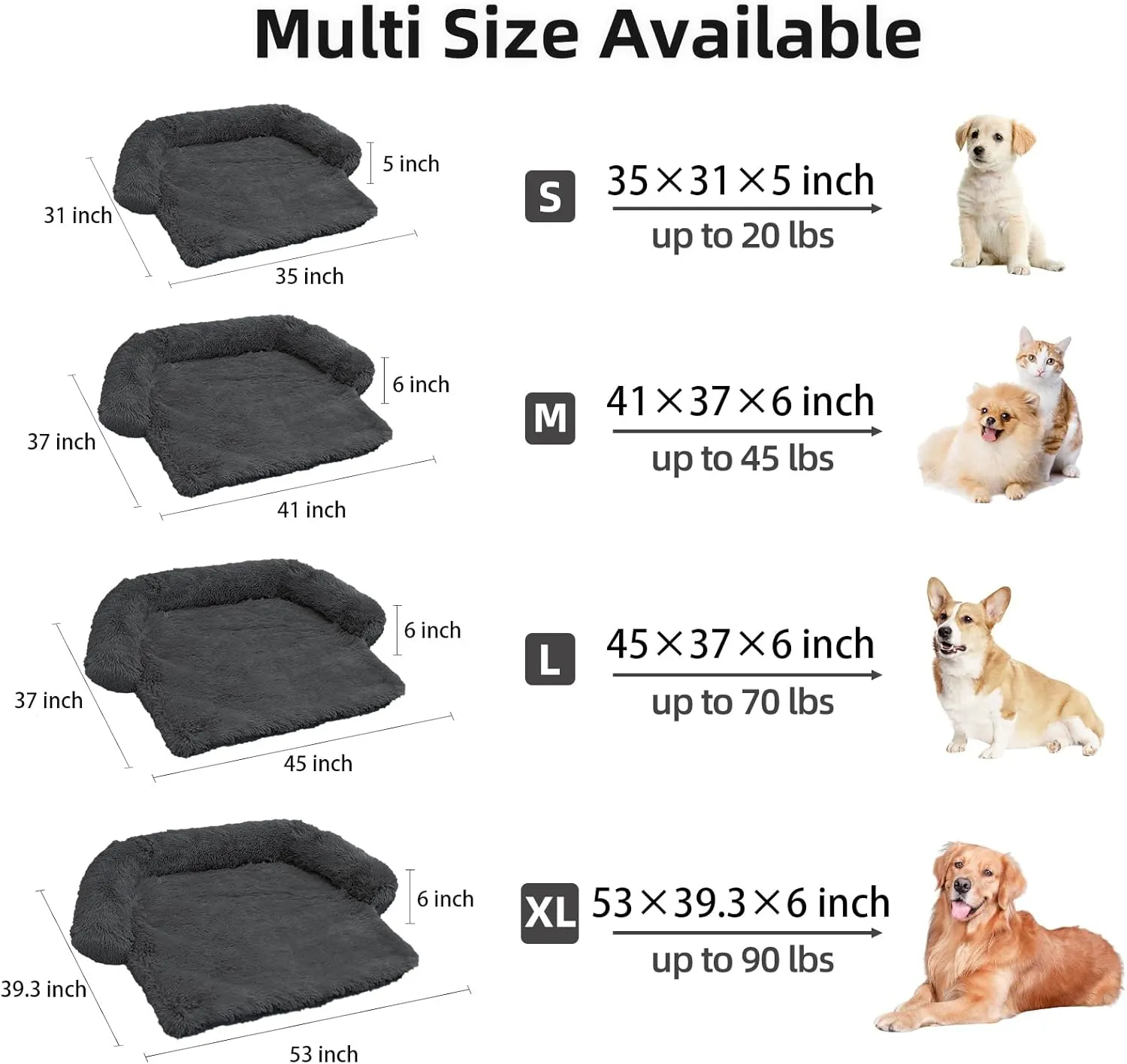 Calming Dog Bed Fluffy Plush Dog Mat for Furniture Protector with Removable Washable Cover for Large Medium Small Dogs and Cats (Large(45x37x6), Dark Grey)
