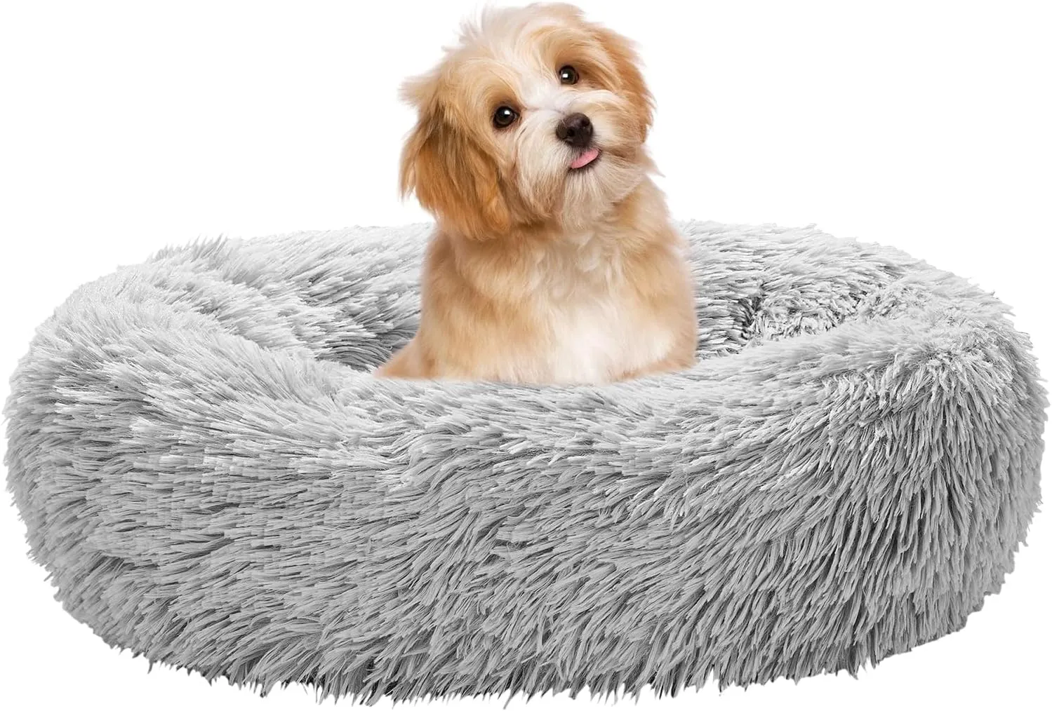 Calming Dog Bed for Small Melium Large Dogs Donut Washable Pet Bed for Puppy and Kitten Anti-Anxiety Donut Warming Cozy Soft Round Bed with Slip-Resistant Bottom (Grey, 20" L x 20" W x 8" Th)