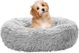 Calming Dog Bed for Small Melium Large Dogs Donut Washable Pet Bed for Puppy and Kitten Anti-Anxiety Donut Warming Cozy Soft Round Bed with Slip-Resistant Bottom (Grey, 20" L x 20" W x 8" Th)