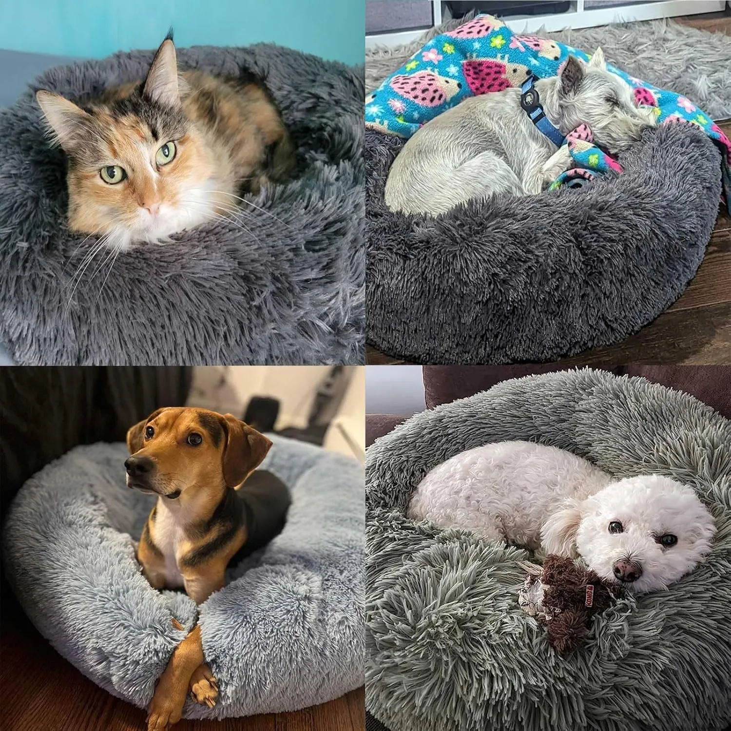 Calming Dog Bed for Small Melium Large Dogs Donut Washable Pet Bed for Puppy and Kitten Anti-Anxiety Donut Warming Cozy Soft Round Bed with Slip-Resistant Bottom (Grey, 20" L x 20" W x 8" Th)