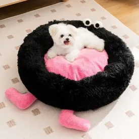 Calming Dog Cat Bed, Anti-Anxiety Donut Warming Cozy Soft Round Bed, Machine Washable, Fluffy Faux Fur Plush Cushion Bed for Small Medium Dogs and Cats 25.6"