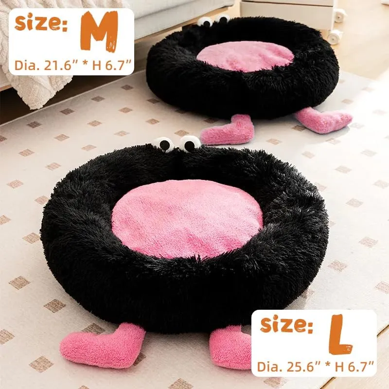 Calming Dog Cat Bed, Anti-Anxiety Donut Warming Cozy Soft Round Bed, Machine Washable, Fluffy Faux Fur Plush Cushion Bed for Small Medium Dogs and Cats 25.6"