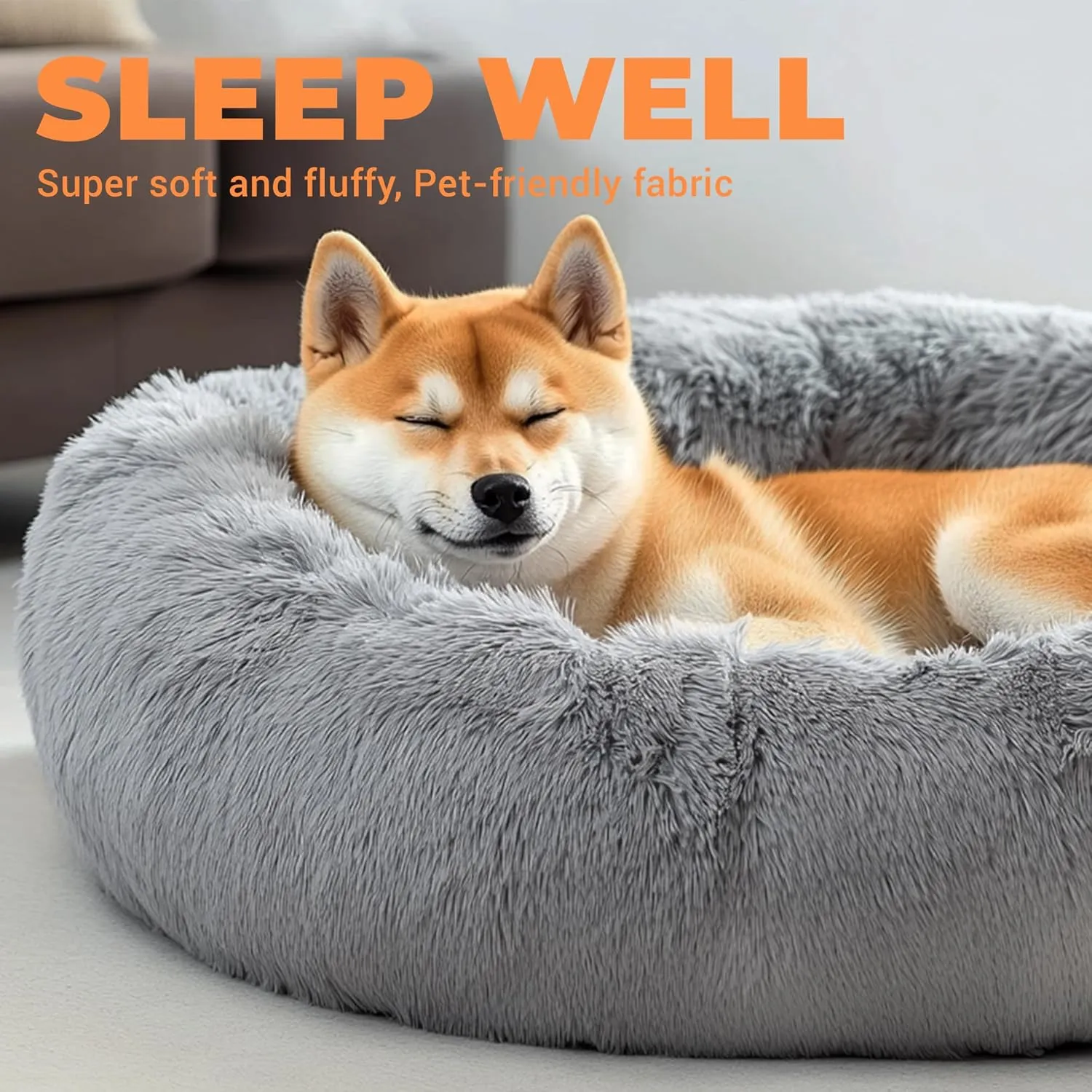 Calming Donut Pet Bed | Anti-Anxiety, Machine Washable, Luxurious Plush | Non-Slip & Waterproof | 20 Inches for Small Dogs & Cats (Fits Pets up to 45 lbs)