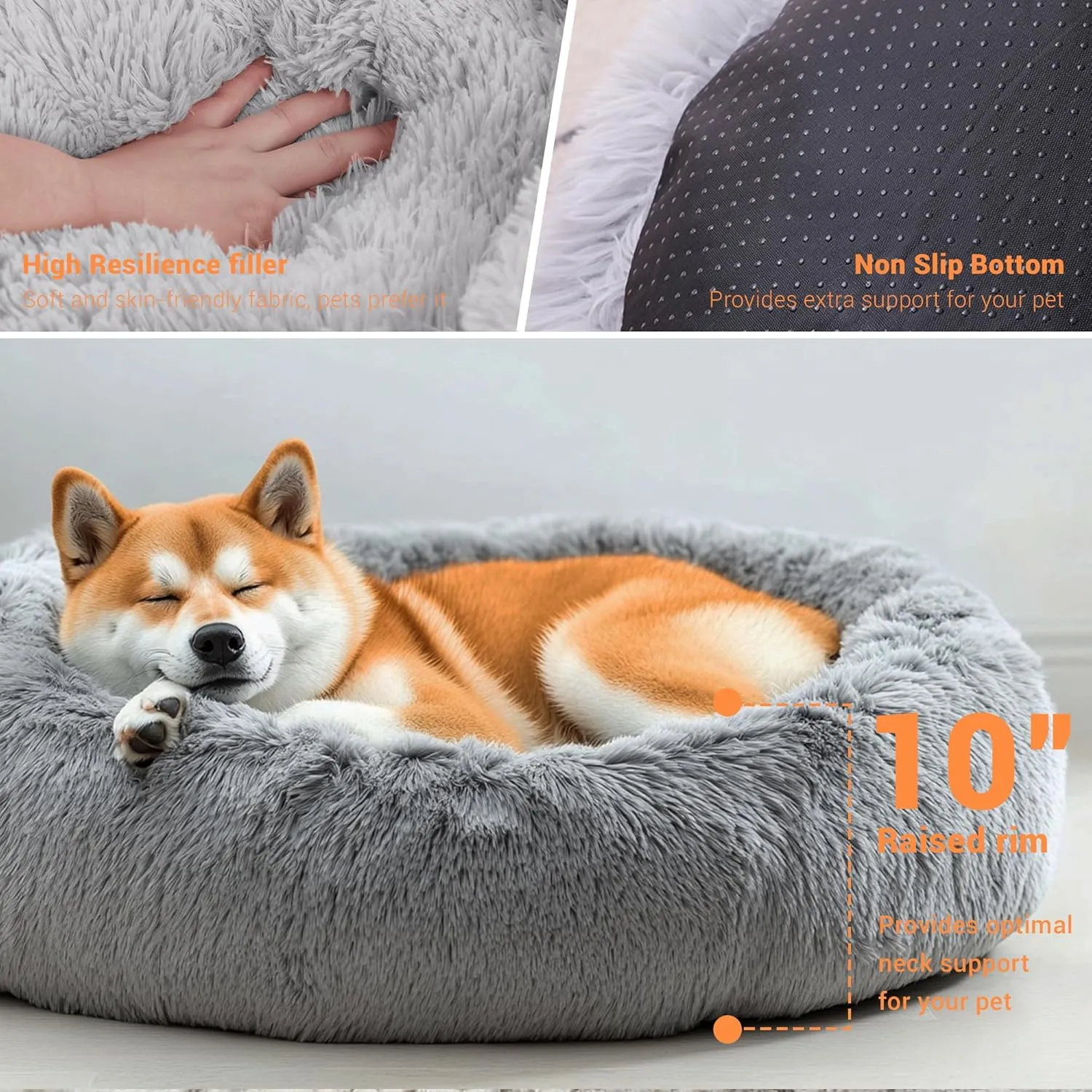 Calming Donut Pet Bed | Anti-Anxiety, Machine Washable, Luxurious Plush | Non-Slip & Waterproof | 20 Inches for Small Dogs & Cats (Fits Pets up to 45 lbs)