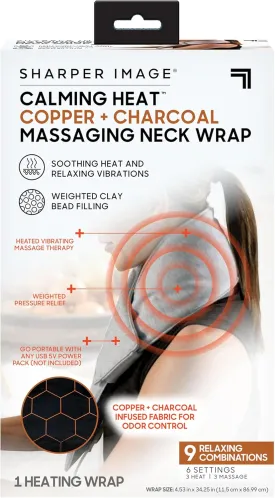 Calming Heat Neck Wrap by Sharper Image Copper & Charcoal Infused Personal Electric Neck Heating Pad with Vibrations, 3 Heat & 3 Vibration Settings- 9 Relaxing Combinations