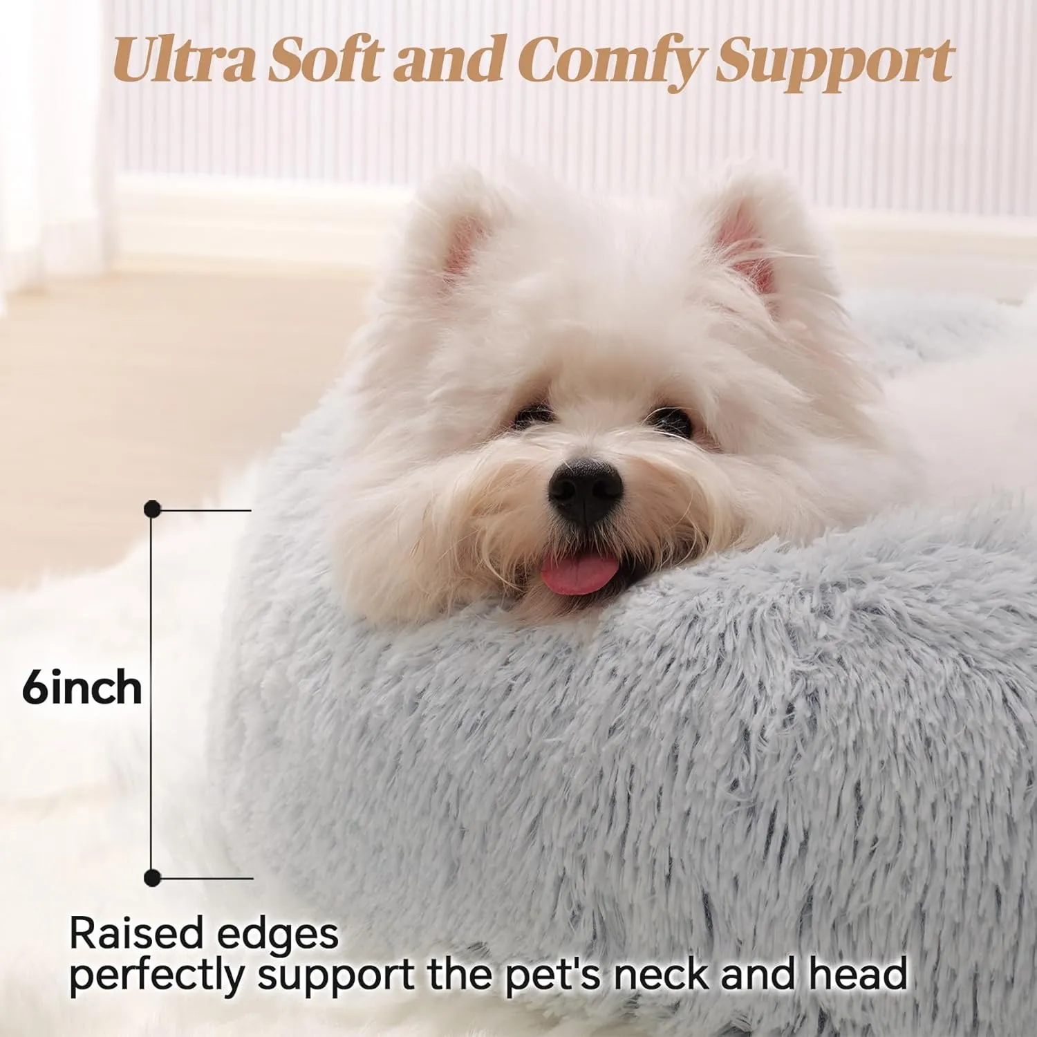 Calming Small Dog Bed, Donut Fluffy Anti-Anxiety Round Washable Cute Bed, Plush Cozy Cuddler Warming Soft Comfort Pet Bed for Small Medium Dogs Cats, 20inch,Light Grey