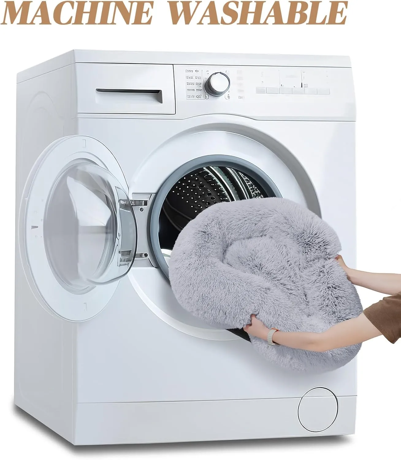 Calming Small Dog Bed, Donut Fluffy Anti-Anxiety Round Washable Cute Bed, Plush Cozy Cuddler Warming Soft Comfort Pet Bed for Small Medium Dogs Cats, 20inch,Light Grey