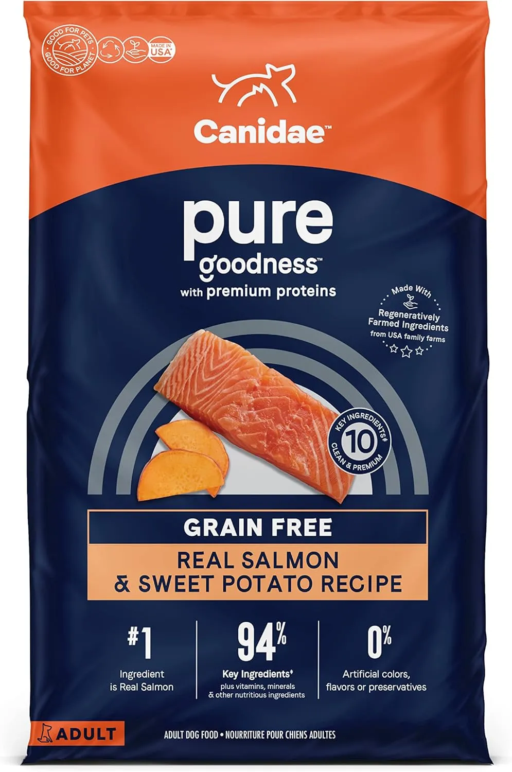 Canidae Pure Limited Ingredient Premium Adult Dry Dog Food, Real Salmon & Sweet Potato Recipe, 12 lbs, Grain Free