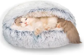 Cat Bed, Cat Sleeping Bag for Indoor Cats,Calming Cat Nest, Self Warming Cat Bed Cave,Washable Round Beds, Warming Cuddler Cushion Bed for Small Medium Dogs and Cats (Grey, 20 * 20inch)