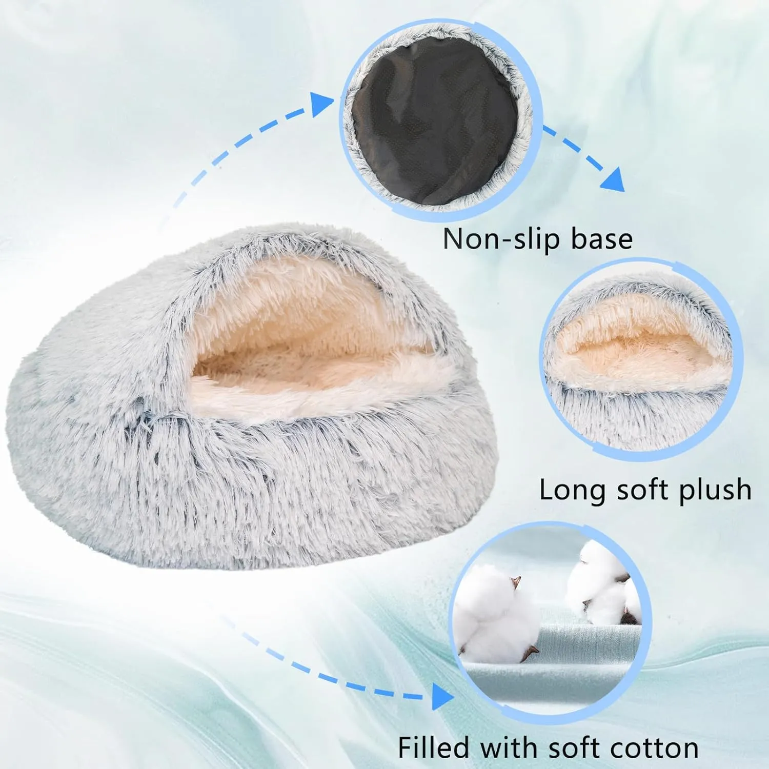 Cat Bed, Cat Sleeping Bag for Indoor Cats,Calming Cat Nest, Self Warming Cat Bed Cave,Washable Round Beds, Warming Cuddler Cushion Bed for Small Medium Dogs and Cats (Grey, 20 * 20inch)