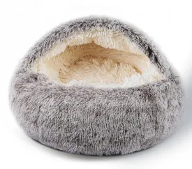 Cat Bed for Indoor Cats, Calming Cozy Cave with Self-Warming Plush, Entire Bed Machine Washable & Anti-Slip Base, Breathable Pet Bed for Small Cats&Dogs All Seasons (Khaki, 20 * 20inch)