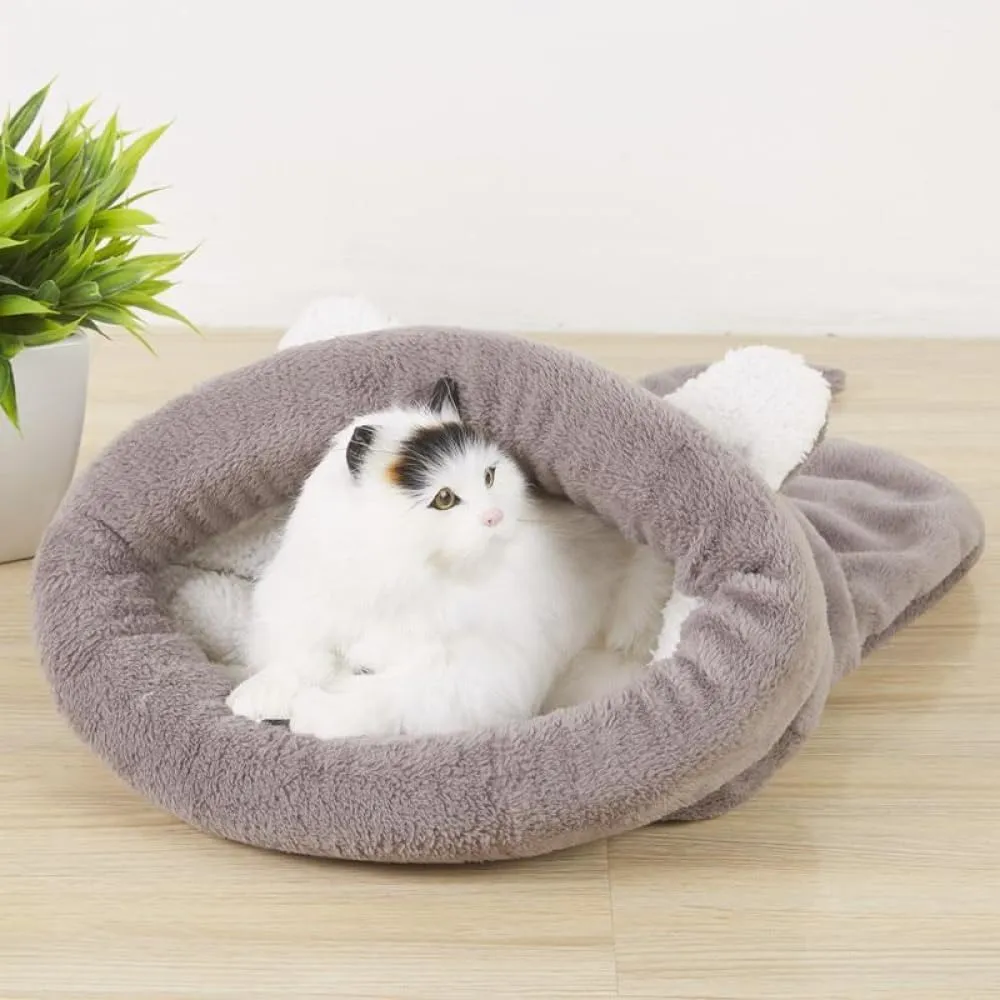 Cat Beds Cave for Indoor Cats for Small Dogs, Washable Sleeping Bag Calming, Soft Fluffy Self-Warming and Cozy Anti-Anxiety Cuddler (25 x 21 inch, Grey)