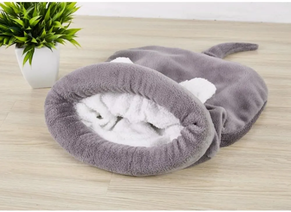Cat Beds Cave for Indoor Cats for Small Dogs, Washable Sleeping Bag Calming, Soft Fluffy Self-Warming and Cozy Anti-Anxiety Cuddler (25 x 21 inch, Grey)