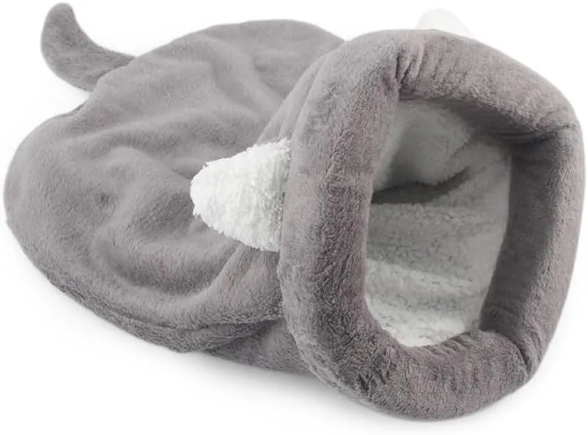 Cat Beds Cave for Indoor Cats for Small Dogs, Washable Sleeping Bag Calming, Soft Fluffy Self-Warming and Cozy Anti-Anxiety Cuddler (25 x 21 inch, Grey)