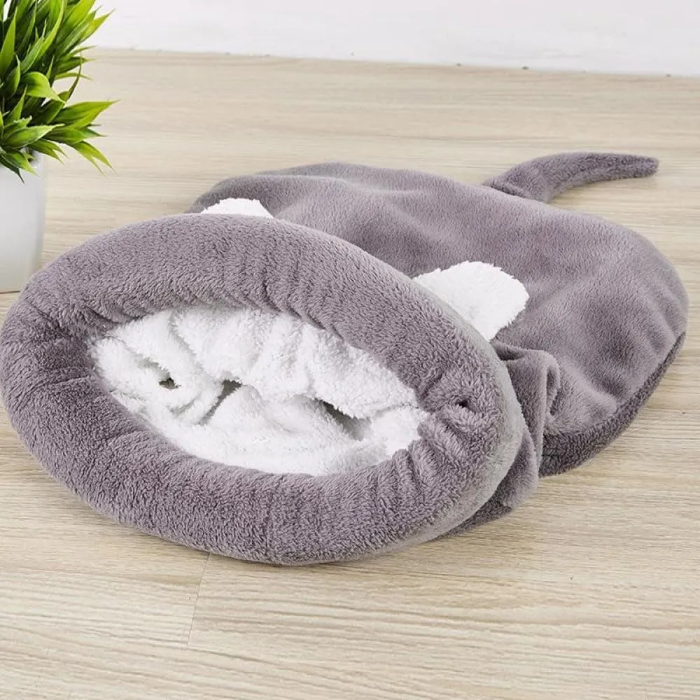 Cat Beds Cave for Indoor Cats for Small Dogs, Washable Sleeping Bag Calming, Soft Fluffy Self-Warming and Cozy Anti-Anxiety Cuddler (25 x 21 inch, Grey)