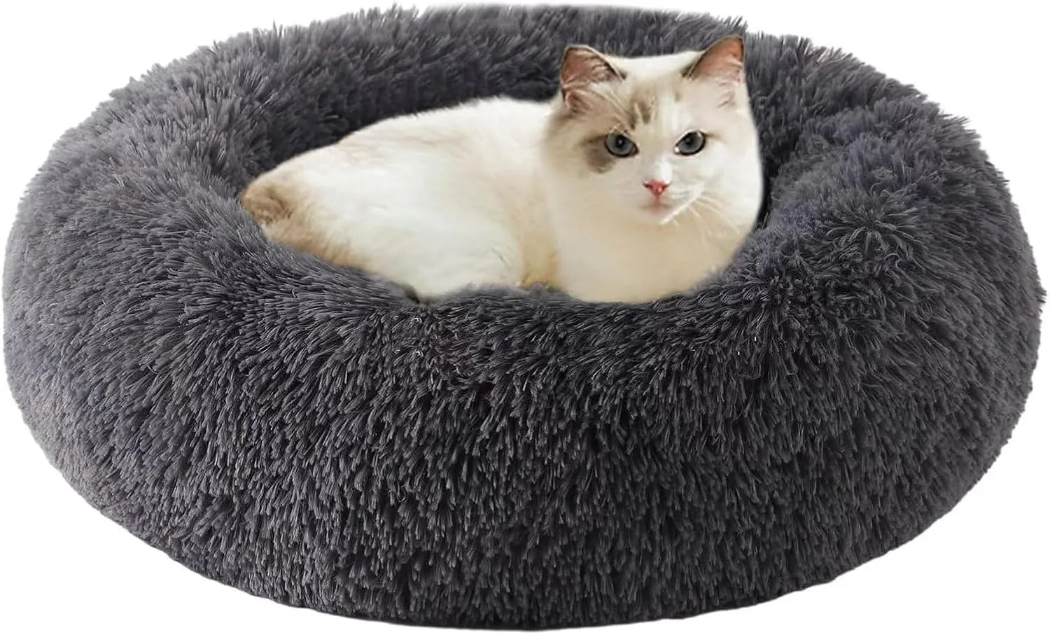 Cat Beds for Indoor Cats, Cat Bed Calming Plush Cat Bed Anti-Slip Round Fluffy Dog Bed Donut Dog Bed Soft Puppy Pet Bed Cat Beds for Dogs Kittens (Small-45cm)