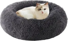 Cat Beds for Indoor Cats, Cat Bed Calming Plush Cat Bed Anti-Slip Round Fluffy Dog Bed Donut Dog Bed Soft Puppy Pet Bed Cat Beds for Dogs Kittens (Small-45cm)