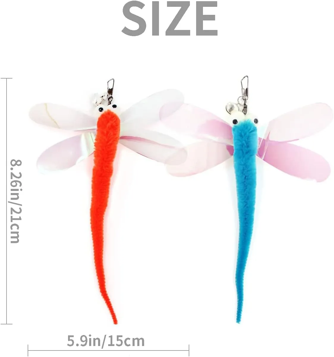 Cat Big Eye Dragonfly Toys Replacement Cat Toy Wand Refills, 6 Pieces Big Eye Dragonfly Cat Toy Feathers Refill, Interactive Cat Teaser Wand Attachments, with Bell