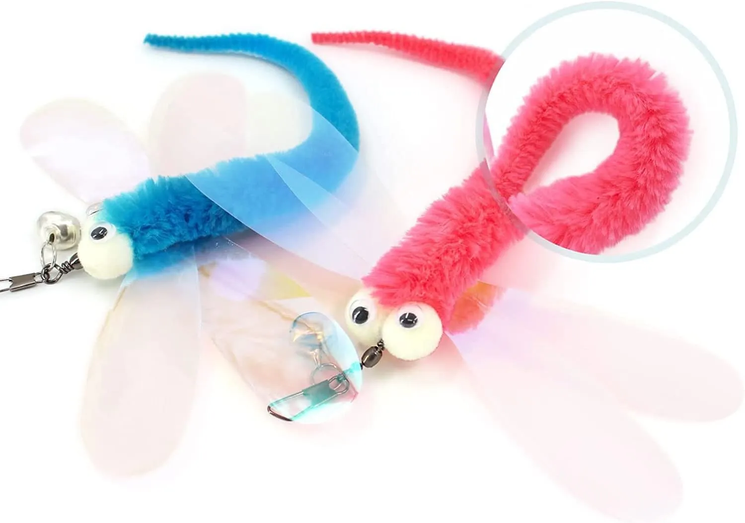 Cat Big Eye Dragonfly Toys Replacement Cat Toy Wand Refills, 6 Pieces Big Eye Dragonfly Cat Toy Feathers Refill, Interactive Cat Teaser Wand Attachments, with Bell