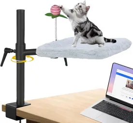Cat Desk Bed - 360 Rotating & Adjustable, Soft Faux Fur, Supports Up to 44lbs, Removable & Washable, Modern Indoor Cat Furniture for Office Desks, Gaming Tables & Island Tables, 16-Inch Steel Frame