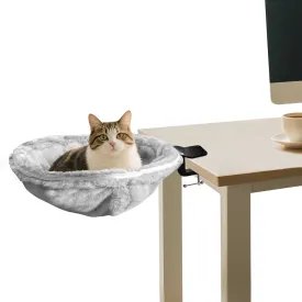 Cat Desk Bed, Cat Hammock Integrated Clamp Sturdy and Comfortable for Indoor Pets up to 40 lbs  Ideal for Remote Workers, Gamers, and Office Use  Removable and Washable Faux Fur Pad