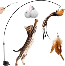 Cat Feather Toy & Wand - 5 in 1 Bird Replacements, Self Playing & Interactive for Indoor Cats