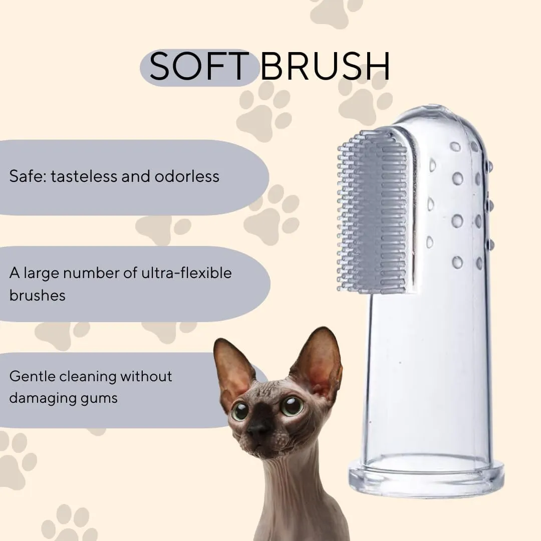 Cat Finger Silicone Toothbrush, Dog Tooth Brush with Food Grade Silicone, Keep pet's Mouth Clean and Reduce Gum Disease, Teeth & Gums Care for Dogs, Cats, and Pets (SoftBeige)