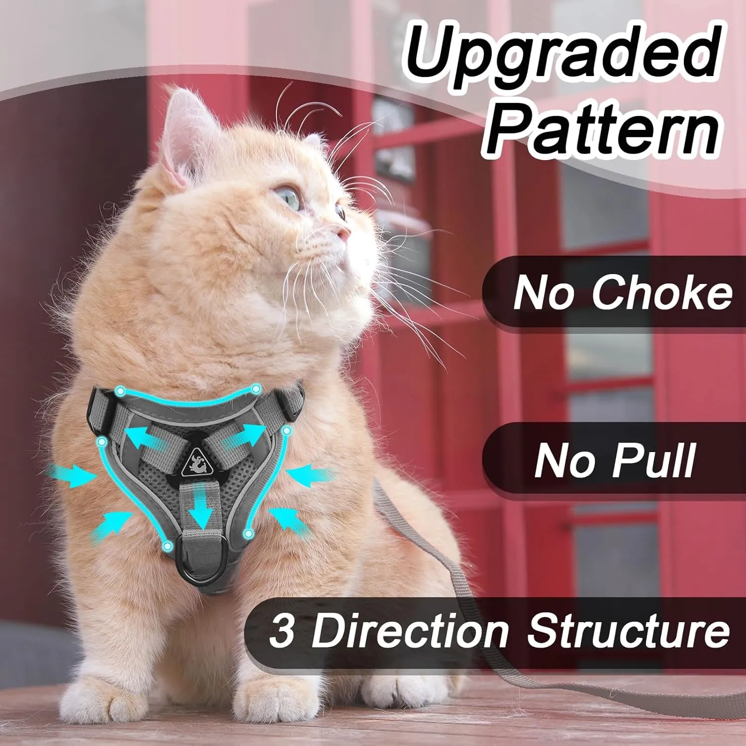 Cat Harness and Leash Set Escape Proof, Adjustable Vest with Lead for Large Cat Small Dog Puppy Outdoor Walking, Soft Breathable Mesh Jacket with Reflective Strips for Dark Night, L Gray
