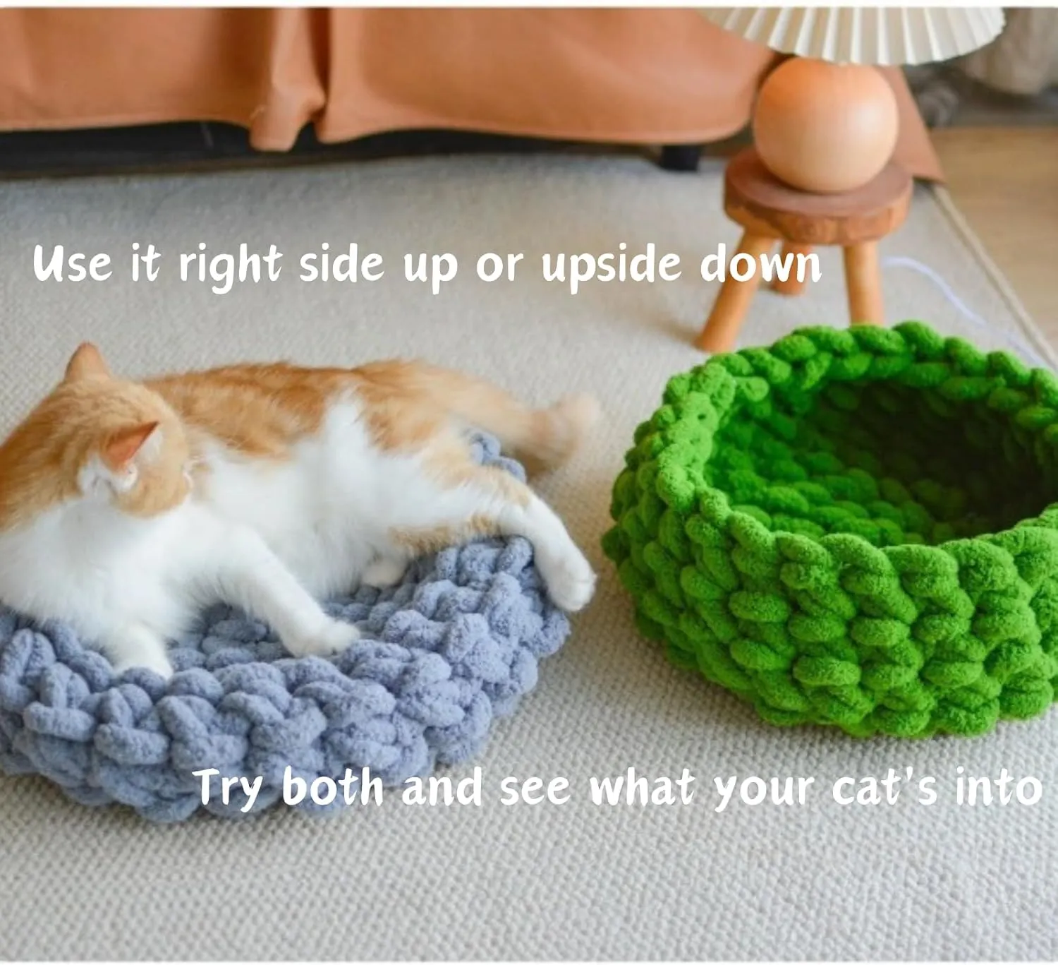 Cat Nest Bed  Premium Handwoven Washable Extra Soft Round Cave House Furniture for Indoor Kitten (Cloud White,Large)