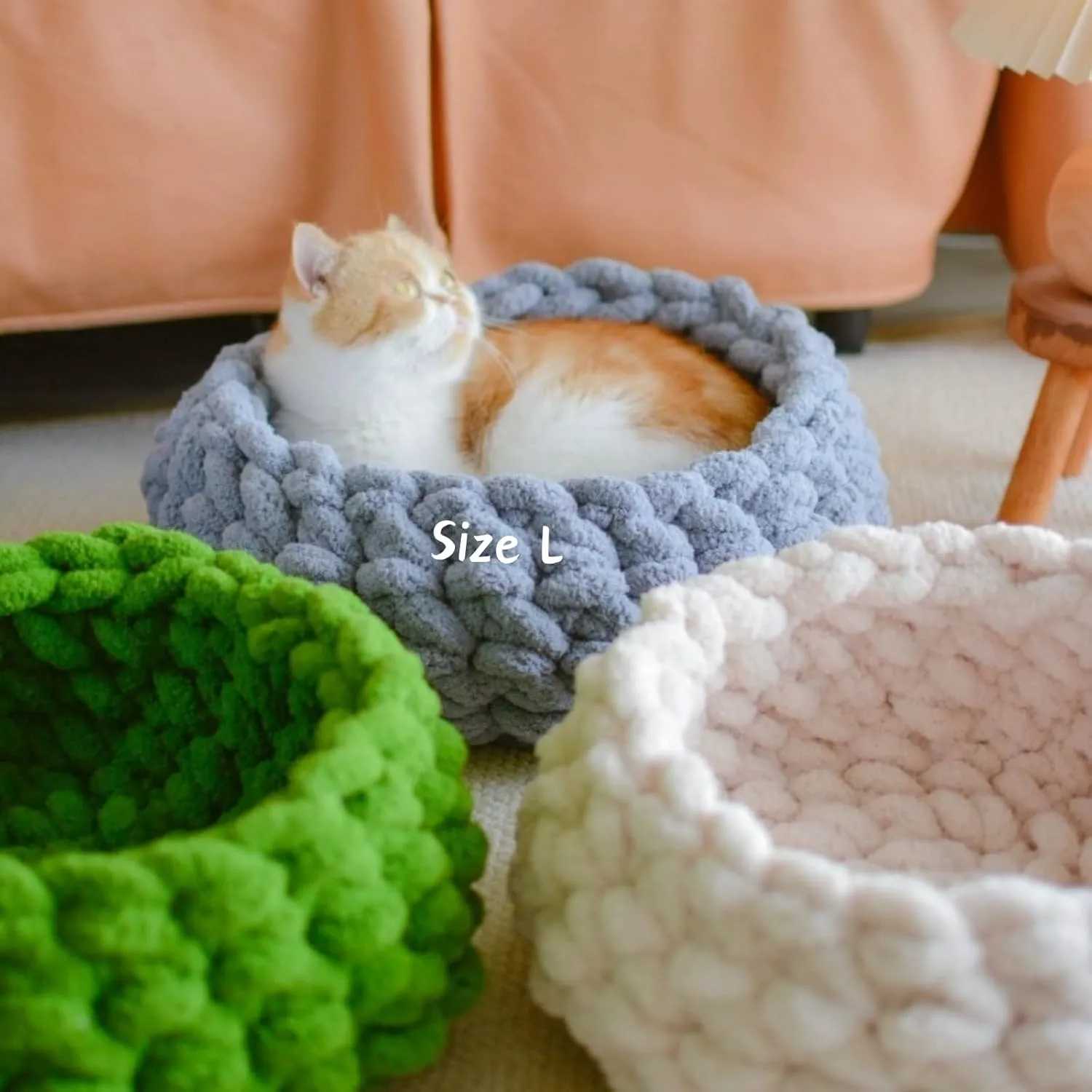 Cat Nest Bed  Premium Handwoven Washable Extra Soft Round Cave House Furniture for Indoor Kitten (Cloud White,Large)