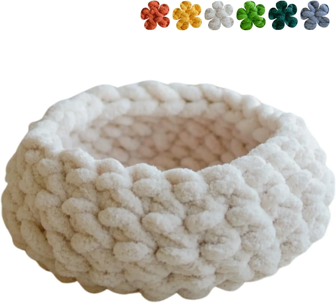 Cat Nest Bed  Premium Handwoven Washable Extra Soft Round Cave House Furniture for Indoor Kitten (Cloud White,Large)