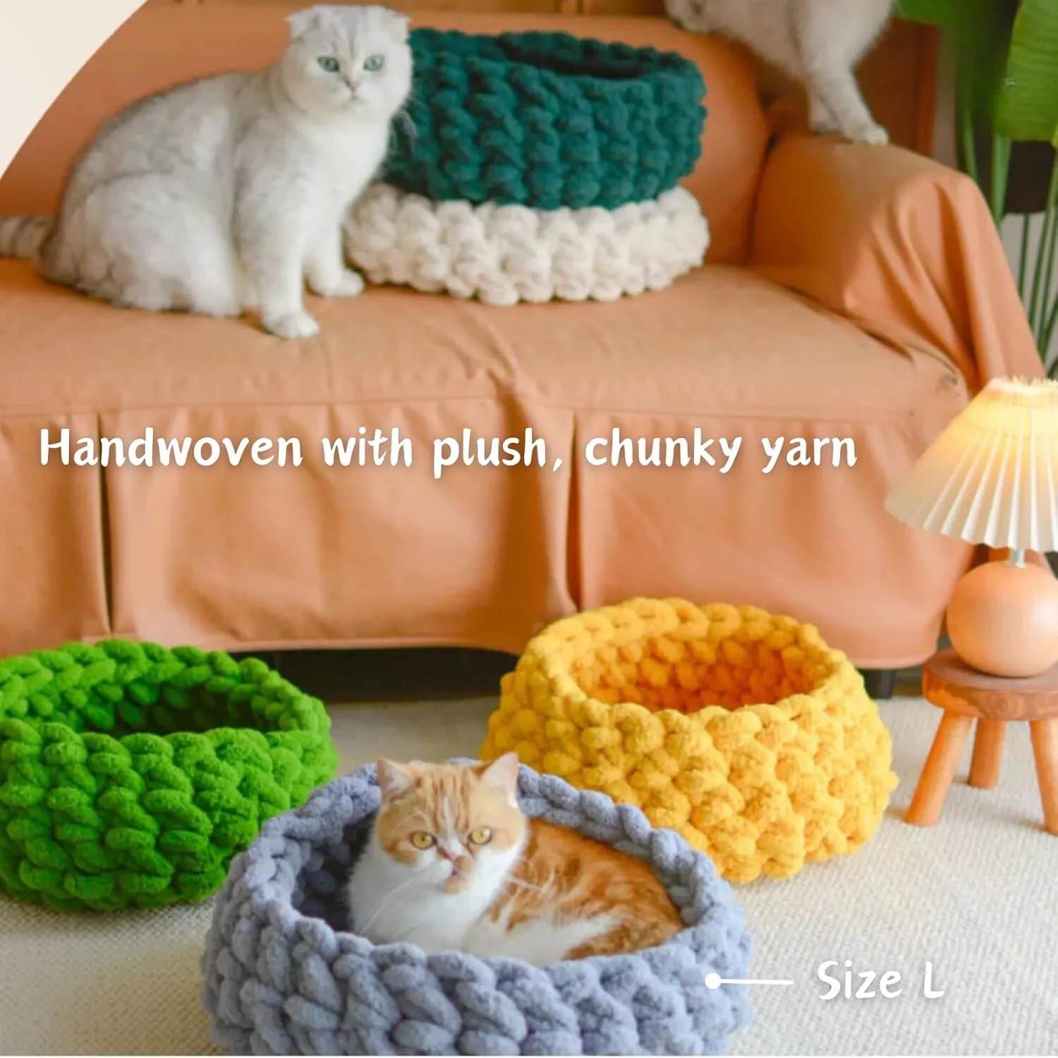 Cat Nest Bed  Premium Handwoven Washable Extra Soft Round Cave House Furniture for Indoor Kitten (Cloud White,Large)