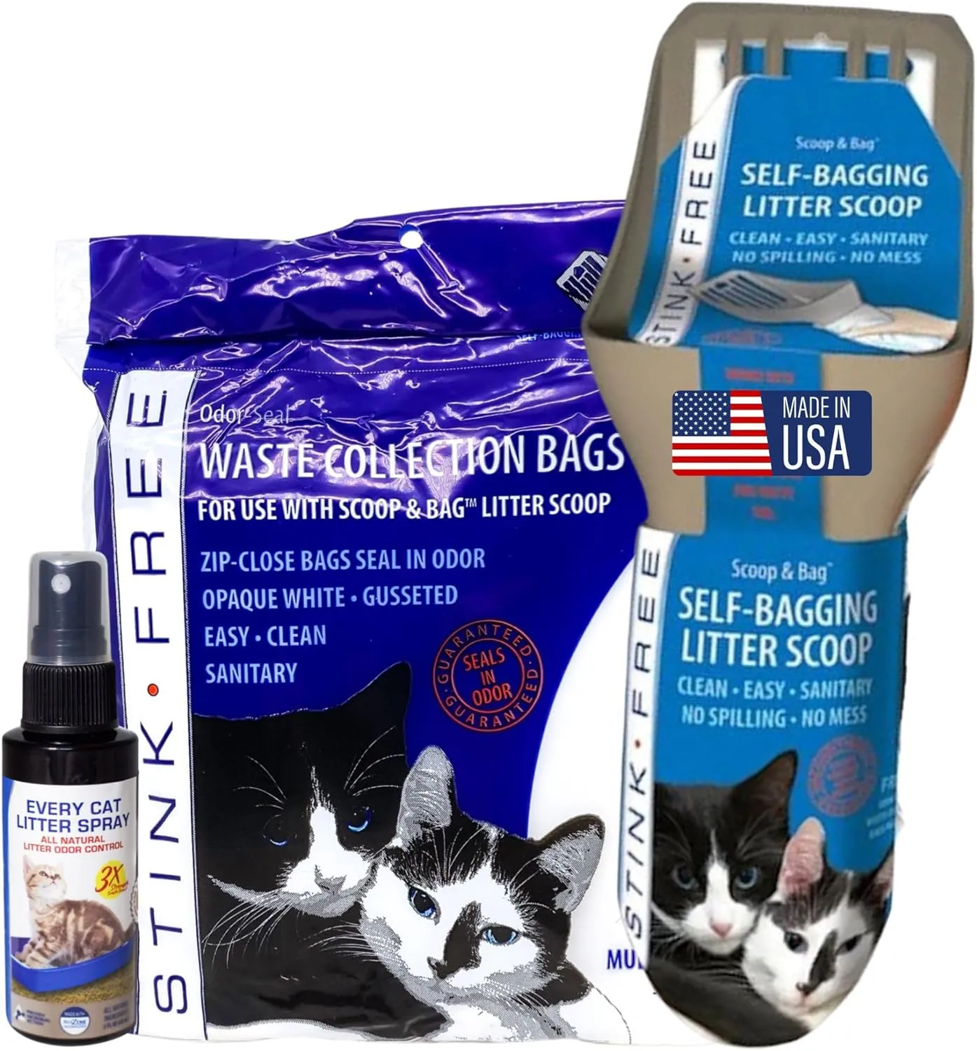 Cat Scoop and Bag - Self-Bagging & Poop Scooping Kitty Litter Scoop (with 21 Free Samples of Odor Seal Cat Waste Litter Bags for Poop & Urine & Every Cat Litter Spray) Cleaning Supplies