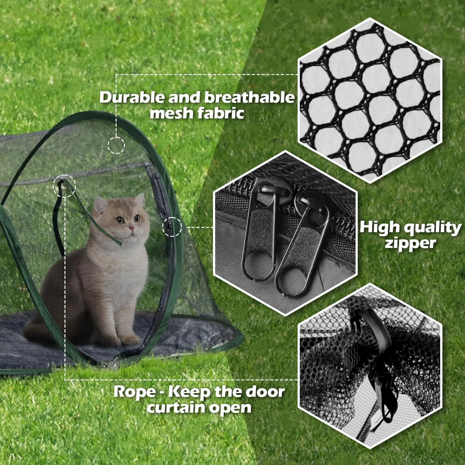 Cat Tent Outdoor, Pet Enclosure Tent Suitable for Cats and Small Animals, Indoor Playpen Portable Exercise Tent with Carry Bag(Dark Green)