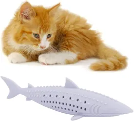 Cat Toothbrush Catnip Toy, Silicone Easy to Clean Soft Cat Toy Bite Resistant Fish Shape for Teeth Cleaning for Home(Purple)