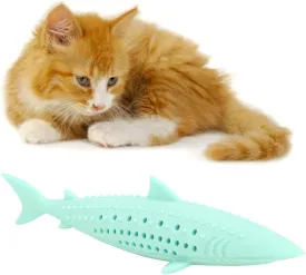Cat Toothbrush Catnip Toy, Silicone Easy to Clean Soft Durable Cat Toy Bite Resistant Fish Shape for Teeth Cleaning for Home(Green)