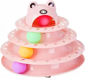 Cat Toys, 4-Level Turntable Ball Track Interactive Cat Toy for Indoor Cats, Self Play Fun Roller with Colorful Rotating Ball Puzzle Exercise Kitten Toys (Pink)