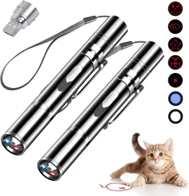 Cat Toys, Cat Laser Pointer with 3 Modes 5 Adjustable Patterns, Rechargeable Interactive Red Dot Chase Light Laser Pointer Cat Toy, Portable Cat Toy for Indoor Cats(2Pcs)