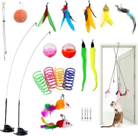 Cat Toys Interactive for Indoor Cats Adult Kitten Toy Feather Teaser Toy Bird Cat Toys with Suction Cup Rods Hanging Door 21 Pcs