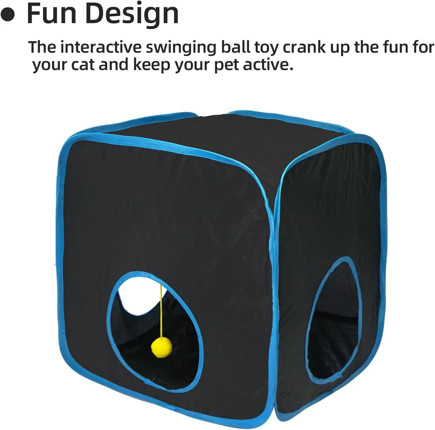 Cat Tunnels for Indoor Cats with Tent Cube and Feather Toy Collapsible Combo, Pop Up Cat Play Tunnel with Interactive Cat Toy Ball for Kitten, Ferret, Puppy, Guinea Pig, Rabbit, Bunny, Blue